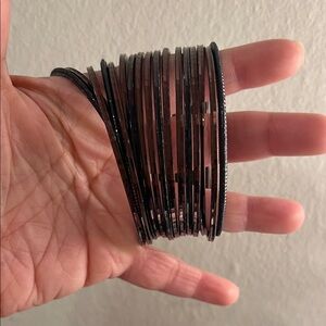 Black Stacked Bangle Bracelet Set - Women Jewelry